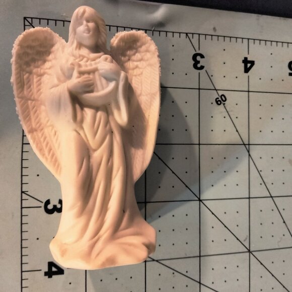 Angel Figurine Harp White Porcelain - Picture 5 of 7